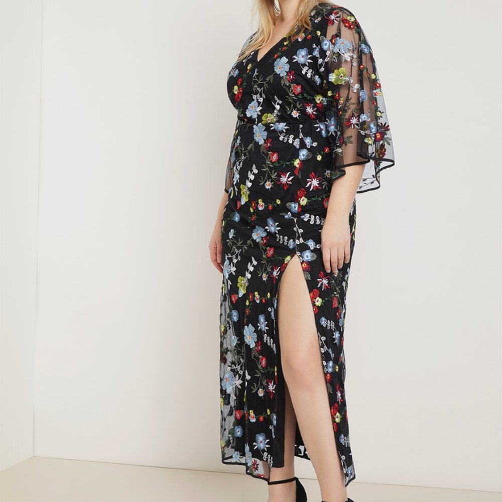 Eloquii Woman's Plus Size Embroidered Floral Kimono Dress Sz 16